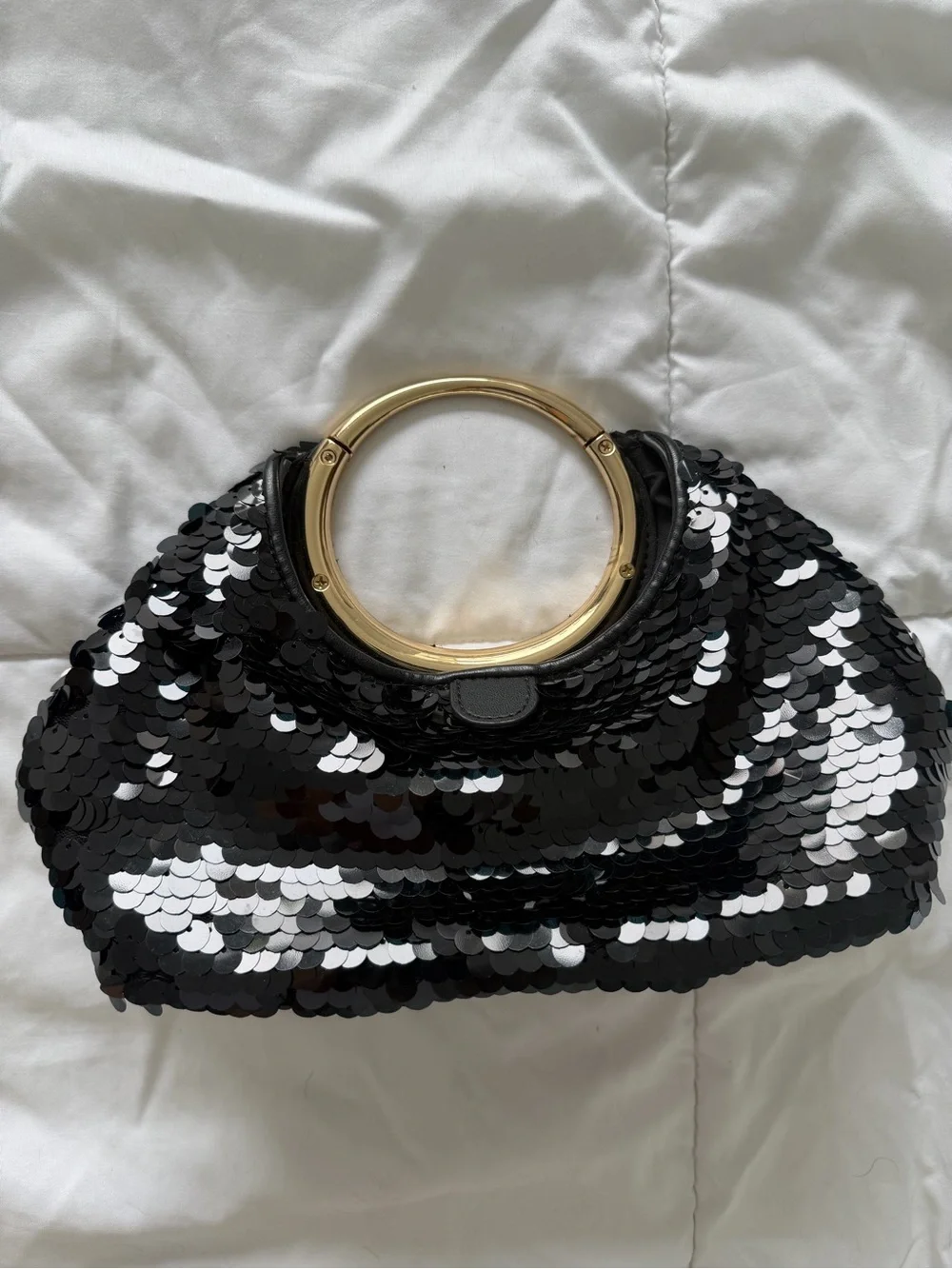 Dolce Vita Black Sequin Clutch with Gold Ring Handle